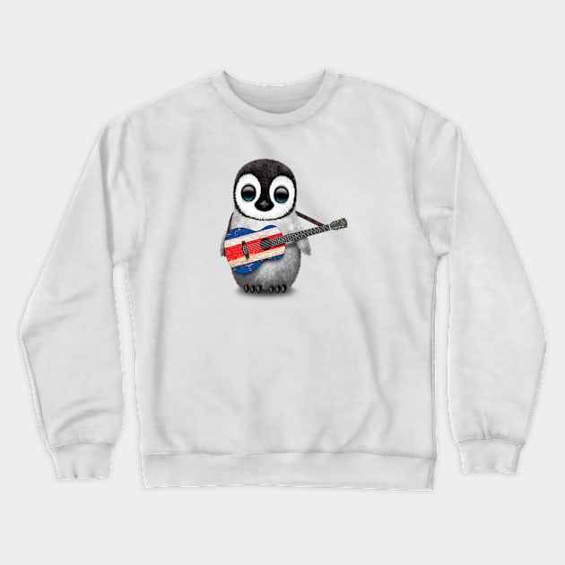 Baby Penguin Playing Costa Rican Flag Guitar Crewneck Sweatshirt by jeffbartels